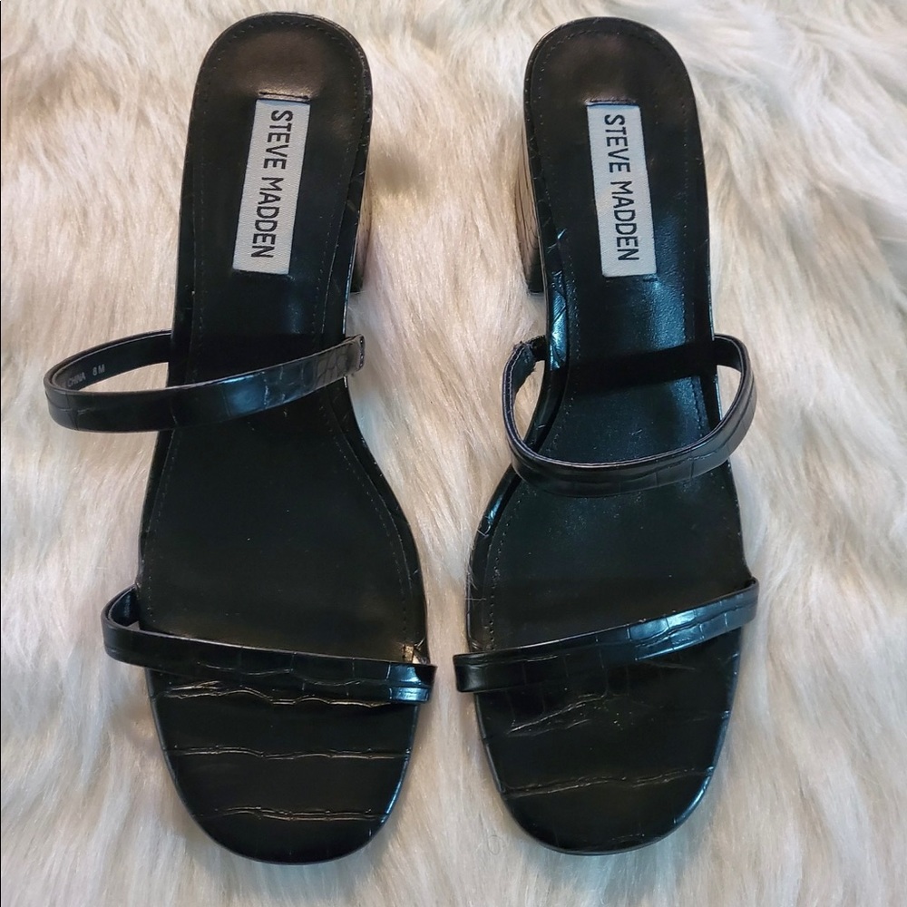 **SOLD**. NWOT Steve Madden Black Strappy Heels - Picture 1 of 3